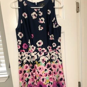 Adrianna Papell Navy and Pink Floral Dress